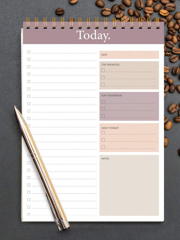 1pc Simple Spiral Planner, 52 Sheet Undated Daily Planner For Office And School Student, Productivity Todo List, Teacher Stuff Office Supplies Office Desk Accessories Easter Gifts,School Supplies, Halloween Christmas Gifts