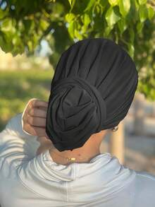 1条女士纯色三层防滑长尾头巾，弹性头巾帽，透气舒适宽弹力带吸汗多功能运动头带，适合日常生活、运动、瑜伽、健身和时尚穿搭。 - 黑色 - 查看 3