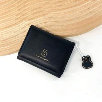 New Korean Style Short Wallet For Female Students Rabbit Tassel Multifunctional Small Tri-Fold Cute Ladies Purse For Women Wallet Mini Wallet Purse Wallet Small Wallet Cute Wallet Money Wallet Fall Autumn