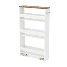 GOFLAME Slim Storage Cart W/Handle, 4-Tier Slide Out Utility Cart, Shelving Unit Organizer Trolley For Narrow Places, Perfect For Laundry, Kitchen, Living Room - Brown - View 10