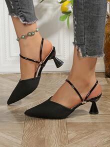 Plus Size Fashion Versatile High Heel Block Heel Pointed Toe 2-In-1 Mules/Slides, Suitable For Christmas And New Year Holiday Vibe, Autumn/Winter