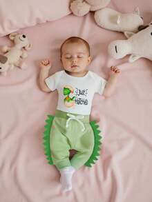 Baby Boy's Clothing Sets Fashionable Dinosaur Print Short Sleeve Romper With Pants 2Pcs Outfits