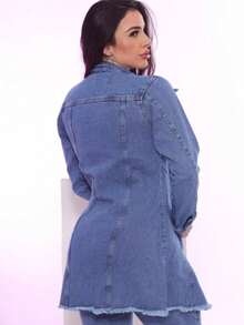 Max Women's Jeans Jacket Parka Ripped Destroyed Or Without Tears - Plain Blue - View 2