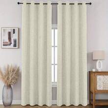 2Pcs Linen-Like Blackout Curtains, Grommet Top, Lightweight, Black Lining, Darkens Room, Protects Privacy, Machine Washable, Bohemian Farmhouse Style Home Window Decor, Quiet No-Glare Environment, Suitable For Bedroom, Living Room, Office