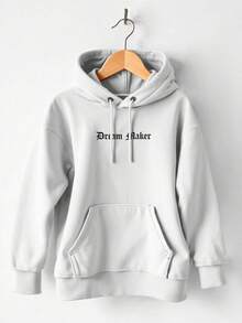 Cold Weather Sweatshirt Oversized Printed Kangaroo Dream Maker Phrase Graffiti Fashion Hip Hop Trap Rap (Gray, G) - 白色 - 查看 1