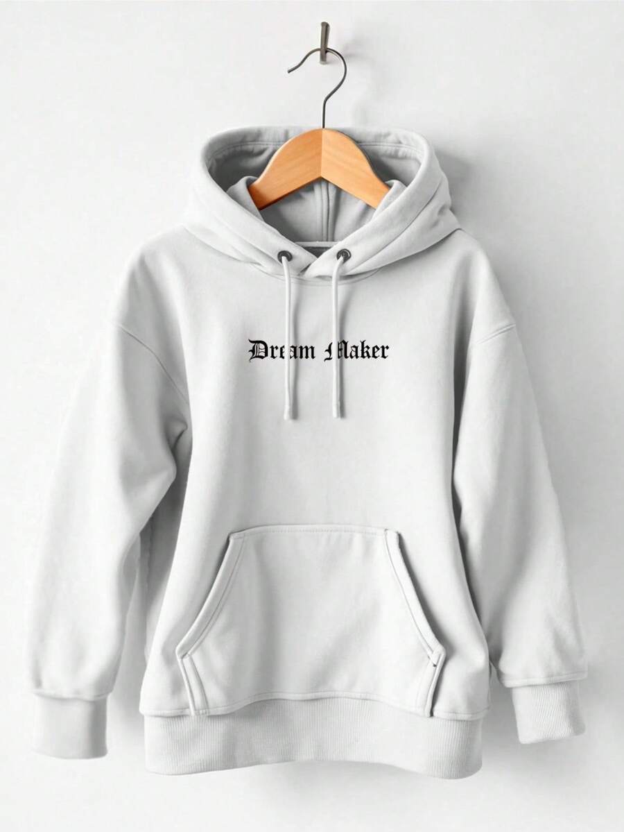 Cold Weather Sweatshirt Oversized Printed Kangaroo Dream Maker Phrase Graffiti Fashion Hip Hop Trap Rap (Gray, G) - 白色 - 查看 1