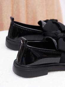 Girls' Bowknot Leather School Shoes, Children Princess Shoes, British Style Black Flats, Soft Sole Student Performance Shoes