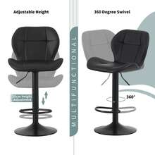 Mcc Direct Set Of 2 Bar Stools, Height Adjustable Swivel Barstools, Counter Stools With Backrest, Faux Leather Seat, Footrest And Metal Base For Home, Kitchen And Restauran - Stella - Black - View 7