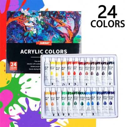 Acrylic Paint Set, Multi-Color Versatile Painting Paints, 12/18/24-Color Professional Art Paint Set. Each Bottle Contains 12ml/0.4 Ounces-Suitable For Artists, Students, Crafts, DIY Wall And Clothing Painting! Back-To-School Season, School Supplies