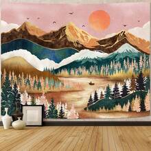 Local Shipping 2025 New   Black And White Tapestry Starry Night Mountain Tapestries For Bedroom Aesthetic Moon And Stars Tapastry's Wall Hanging Dark Nature Forest Wall Tapestry For Living Room Dorm (48'' * 36'') - 墨綠色 - 查看 11