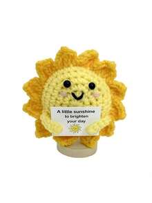 1pc Handmade Crochet Sun, Artificial Crochet Flower Decor, Suitable For Mother's Day, Anniversary, Birthday, Valentine's Day Gifts, Home/Office Desk Decoration (Excluding Base)