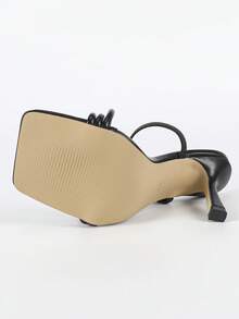 Women's High Heel Sandals, Sexy Kitten Heel High Heels With Square Toe, Strap Decor, Spring/Summer New Daily Versatile Women's Slide Sandals, Fine High Heels, Wedding Shoes, Bridal Heels, Party Elegant Holiday Wine Glass Heel Solid Color New Summer High Heel Sandals, Outdoor Pure Black Formal Wear Sandals, High-End Women's Heels, Elastic Back Strap Women High Heel Sandals