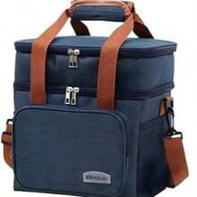 Large Shoulder Strap Insulated Lunch Box With Zipper, Double-Deck For Travel, Camping, Hiking, Cycling, Outdoor Activities - Blue - View 1