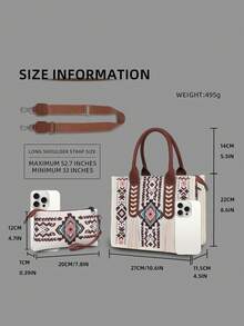 2pcs Bohemian Vintage Set Including Women Tote Bag, Handbag And Wallet - Beige - View 4