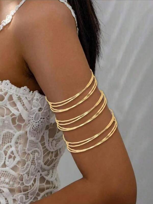 3pcs 14k Gold Plated European Style Upper Arm Cuff Bracelet For Women, Party & Gathering Wear