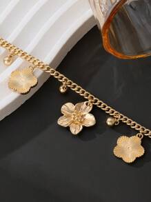 1 件优雅幸运四叶草纹理奢华金色吊坠项链女士
