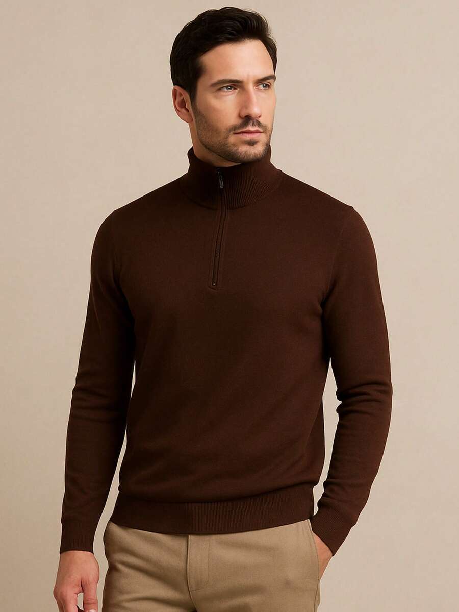 Cacharrel Zip Polo Neck Long Sleeve ITALIAN Classic - 鏽棕色 - 查看 1