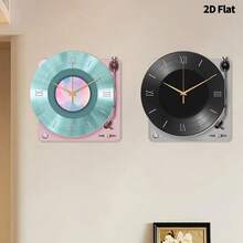 2D Flat, 1pc Modern Style Music Player Wall Clock, Super Silent Quartz Movement, No Ticking, Suitable For Living Room Music Room Bedroom Kitchen Coffee Bar Decoration, Perfect Gift And Festival Decoration - Multicolor - View 2