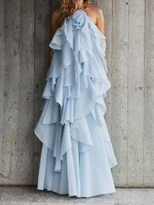 Women Summer Sleeveless Dress 3D Flowers Irregular Ruffles Backless Party Dress For Vacation Cocktail Beach Streetwear - 藍色 - 查看 2