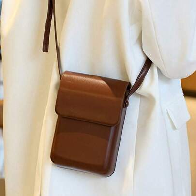 1 pieza Bolso bandolera cuadrado minimalista de piel sintética PU para mujer, bolso de hombro, cartera, monedero, otoño