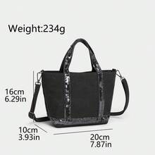 "New Patchwork Women's Bag With Sequins - Made Of Sturdy Canvas Fabric With Polyester Lining And Zipper - Shiny, Unique Style (Gift, Party, Everyday) - Perfect For Stylish And Fashionable Women" - 黑色 - 查看 6