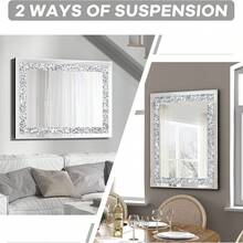 40 X 50.8 Cm Acrylic Diamond Decor Rectangular Silver Mirror For Wall Decoration, Frameless Wall Hanging Mirror - Silver - View 3