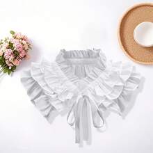 Womens Fake Ruffle Collar False Neck Collar Detachable Solid Color Tie-Up Front Ruched Dickey Collar - White - View 4
