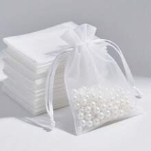 50/100 piezas Bolsas de regalo blancas de empaquetado, Bolsas de empaquetado de regalo de organza de colores, Bolsas de caramelos de Halloween, Bolsas de tul para empaquetar regalos de Navidad, Bolsas de caramelos para fiestas de Año Nuevo, Bolsas de caramelos para regalos de boda, Bolsas de caramelos y chocolates para el Día de San Valentín, Suministros de empaquetado de regalos, Suministros para fiestas y celebraciones - Blanco - Ver 1