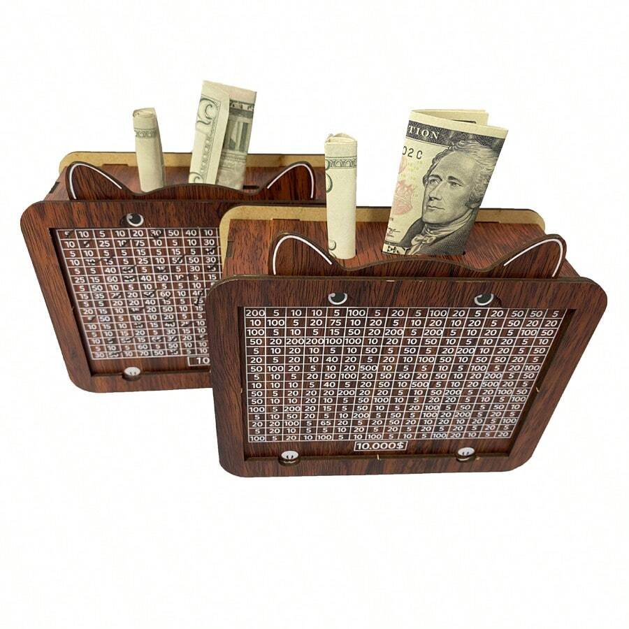 Wooden Piggy Bank, $5000&$10000 Challenge Coin Cat Piggy Bank, With Currency Target And Numbers, Including Whiteboard Pen, Christmas Gift
