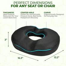DDonut Gel Sitting Pillow Orthopedic Memory Foam For Tailbone Pain Hemorrhoid Bed Sores Postpartum Prostate Coccyx And Sciatica Pain7001 - 黑色 - 查看 5