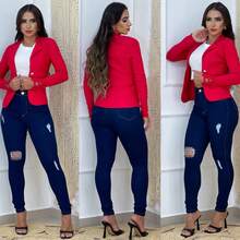 Plus Size Bengaline Lace Blazer With Button Sleeves - Red - View 3