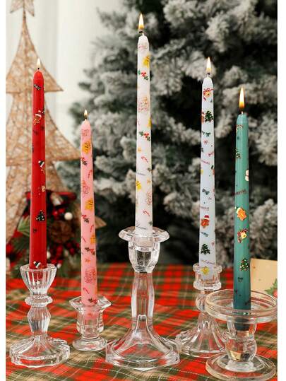 2pcs, Two Christmas Pattern Long Pole Candles, 9.84-Inch Vintage Pattern Table Candle Decoration, Chinese Style Flower Long Pole Candles, Wedding Banquet Decoration Atmosphere, Festive Atmosphere Candles, Valentine's Day Candles, Suitable For Wedding, Dinner And Home Decoration, Party Decoration Candles, Family Dinner Table Decoration Candles, Christmas Decorations, Christmas Gifts