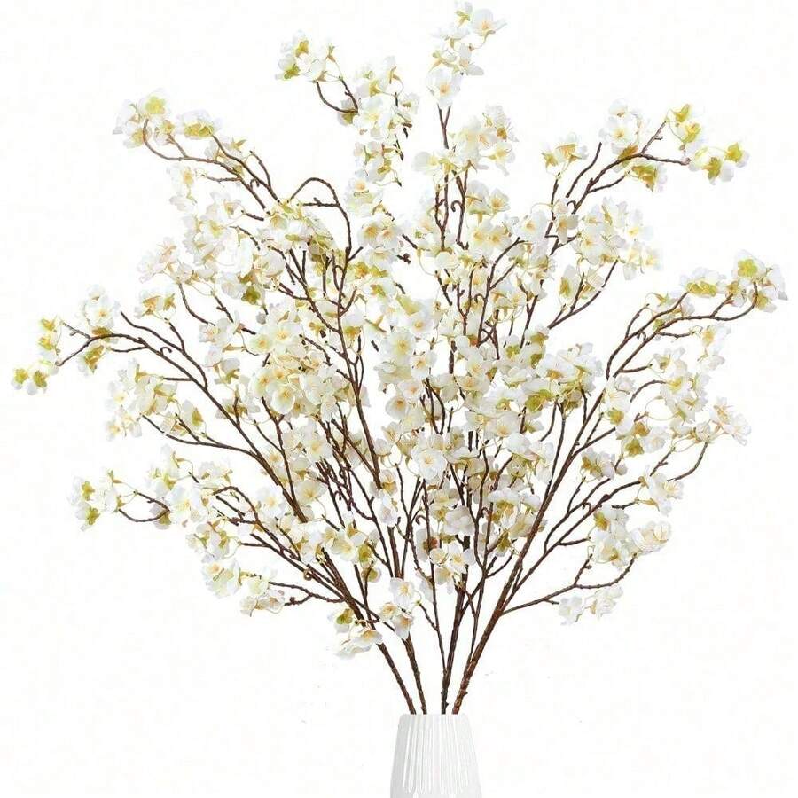 Artificial Cherry Blossom Flowers 4 Pcs Faux Cherry Blossom Stems Faux Silk Cherry Blossom Branches 41'' Fake Flowers Long Stems For Vase Arrangements Home Wedding Table Decor (Pink) KF - New White - 查看 1