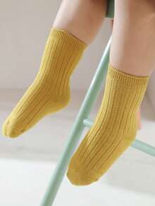 5 Paar Kinder Einfarbige Socken, geeignet für den täglichen Gebrauch, Frühling/Herbst