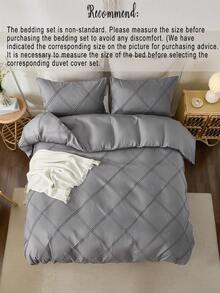 3pcs Solid Gray Plaid Pleated Duvet Cover Set (1 Duvet Cover + 2 Pillowcases, No Filling), Soft, Skin-Friendly, Lightweight, Breathable, Farmhouse Style, Suitable For Bedroom, All Seasons, Great Gift Option - Grey - View 5