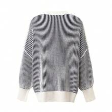 女士休闲宽松撞色拼布立领套头衫 - 黑色 - 查看 4