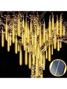 1 pieza Lámpara de meteor solar, lámpara de columna de meteor, lámpara dinámica descendente, 8 tubos 192 LED, decoración de jardín, decoración de casa, decoración de árbol para fiesta de boda y vacaciones, iluminación de jardín exterior para caminos, patio, yarda