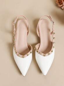 Women's New Rivet Pointed Toe Sandals, Stylish Design - White - View 7