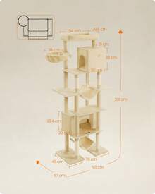 Feandrea XXL Tall Cat Tree, Multi-Level Tower With 4 Scratching Posts, 2 Hammocks, Perch, 2 Cat Caves, Anti-Tip Kit, Beige - Light Card Color - View 6