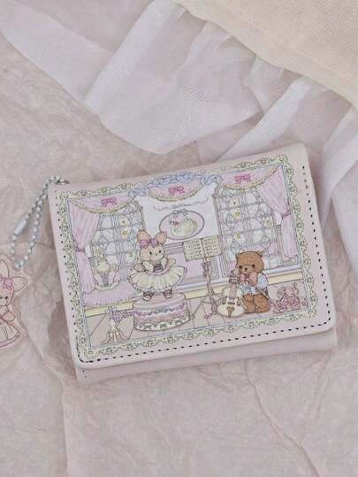 1 pieza Monedero plegable de oso de ballet vintage de dibujos animados, monedero corto ligero y lujoso, impermeable y antimagnético con múltiples tarjetas, billetera de mujer, monedero, billetera mini, muñequera