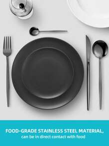 24件套不锈钢酒店餐具套装，包括叉子、勺子和茶匙 - 黑色 - 查看 3