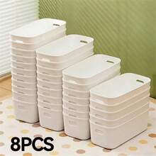1/4/8/12 pièces Bacs de rangement empilables en plastique avec poignées - Design classique blanc, organisateurs polyvalents pour la maison, le bureau, la garde-robe - Contenants économes en espace Accessoires de salle de bain Rangement de salle de bain