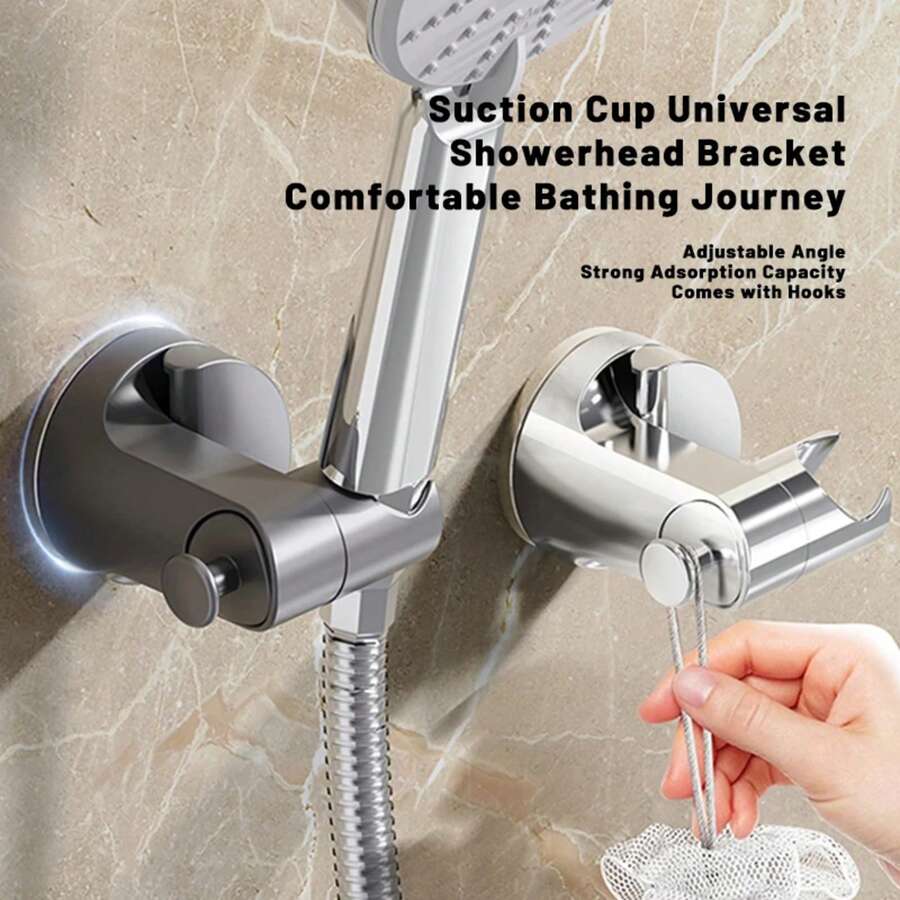 Nuevo Soporte de Ducha 360°Soporte ajustable autoadhesivo para cabezal de ducha, soporte de ventosa para cabezal de ducha, accesorios de baño - Plateado - Ver 1