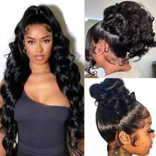 bling hair 360 Lace Front Wigs Human Hair 200% Density Hidden Straps Body Wave  Lace Front Wigs With Drawstring 360 Full Lace Wigs Brazilian Virgin Human Hair Wig For Women Natural Black 26Inch - Natural Black - 查看 1