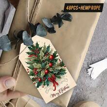 48pcs Elegant Vintage Christmas Gift Tags With Hemp Rope | Classic Holiday Tags For Presents, Tree Decorations, Party Decor - Perfect For Family, Friends, Office Exchange(12/48pcs) - Multicolor - View 3