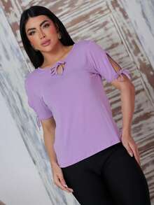Women's Blouse With Tie Detail On Collar And Sleeves - Bụi tím - Xem 2