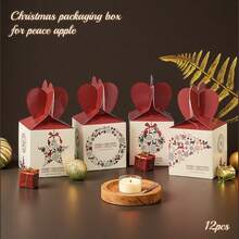 Cutie de Crăciun cu mere, cutie cadou de Crăciun cu bomboane cu fructe ale păcii, modele multiple trimise aleatoriu / 12 bucăți - Multicolor - Vizualizare 1
