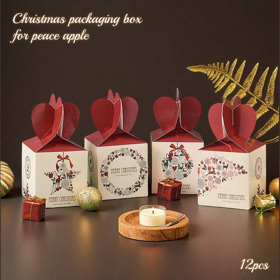 Cutie de Crăciun cu mere, cutie cadou de Crăciun cu bomboane cu fructe ale păcii, modele multiple trimise aleatoriu / 12 bucăți - Multicolor - Vizualizare 1