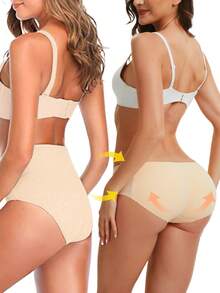 JUQDNX Solid Scallop Trim Shaping Panties, Simple Butt Lifting With Pads Breathable Panties, Women'S Underwear & Shapewear - 杏色 - 查看 2