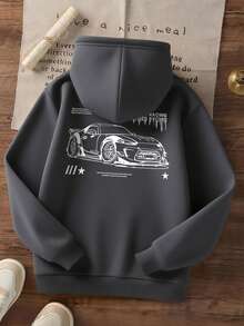 男童休闲杏色印花保暖连帽卫衣，秋季款